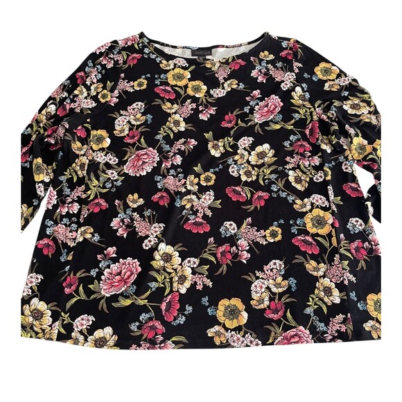 J. Jill Wearever Black Floral Tunic Top Petite L Cottagecore Artsy Dark Romantic - Picture 9 of 14